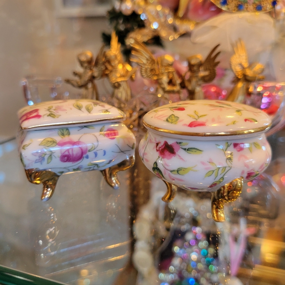 Lefton Trinket Dish Duo ~ Vintage Floral ~ Shabby Chic ~ Roses ~ Japan ~ Pretty!